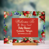 Rode aardbei Baby shower | Blue Berry Sweet Schatt Acryl Bord (Neutraal)