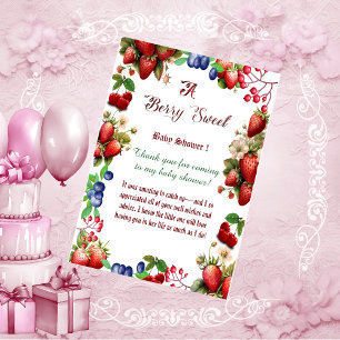 Rode aardbei Baby shower   Blue Berry Sweet Schatt Bedankkaart
