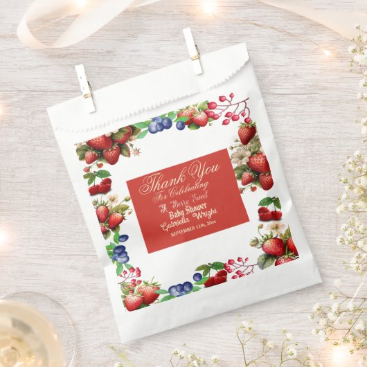 Rode aardbei Baby shower | Blue Berry Sweet Schatt Bedankzakje (Geknipt)