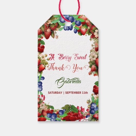 Rode aardbei Baby shower | Blue Berry Sweet Schatt Cadeaulabel (Voorkant)