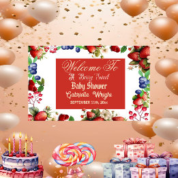 Rode aardbei Baby shower | Blue Berry Sweet Schatt Spandoek