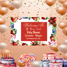 Rode aardbei Baby shower | Blue Berry Sweet Schatt Spandoek