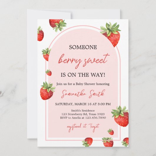 Rode aardbei Baby shower Kaart (Voorkant)