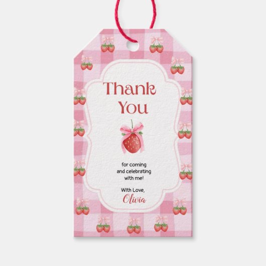 Rode Aardbei Bes Eerste Verjaardag Bedankt Cadeaulabel (Voorkant)