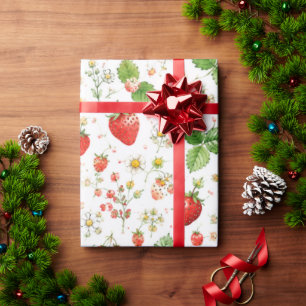 Rode Aardbei Bes Eerste Verjaardag voor Meisjes Cadeaupapier