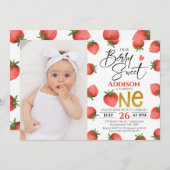 Rode aardbei bessen zoete foto eerste verjaardag kaart (Voorkant / Achterkant)