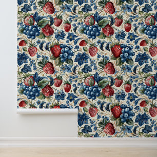 Rode Aardbei & Blauwe Blueberry Boerderij Stijl Behang