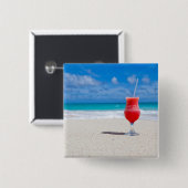 Rode aardbei Drink op de zandstrand Vierkante Button 5,1 Cm (Voorkant /achterkant)