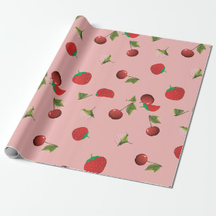 Rode Aardbei en Kers Patroon Roze Fruit Cadeaupapier