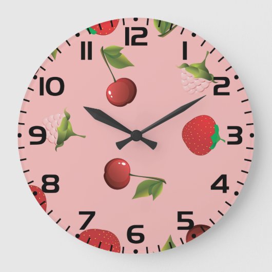 Rode Aardbei en Kers Patroon Roze Fruit Grote Klok (Voorkant)