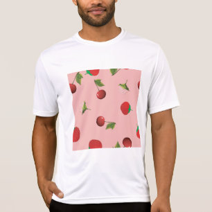 Rode Aardbei en Kers Patroon Roze Fruit T-shirt