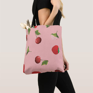 Rode Aardbei en Kers Patroon Roze Fruit Tote Bag