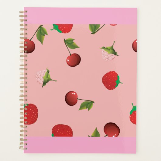 Rode Aardbei en Kersenpatroon Roze Fruit Planner (Voorkant)