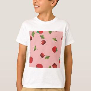 Rode Aardbei en Kersenpatroon Roze Fruit T-shirt