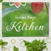 Rode Aardbei Foto Oma's Portret Custom Theedoek (Gevouwen)