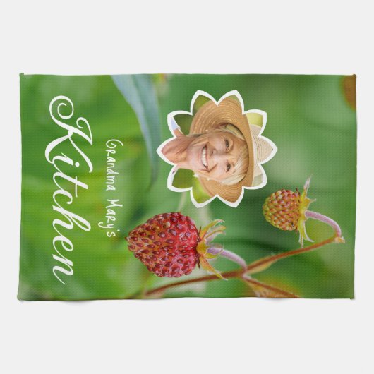 Rode Aardbei Foto Oma's Portret Custom Theedoek (Horizontaal)