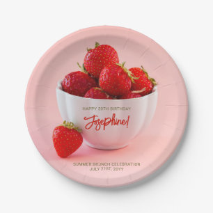 Rode Aardbei Foto Zomer Brunch Gelukkig Verjaardag Papieren Bordje