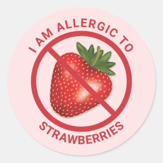 Rode aardbei fruit op roze allergie bewustzijn ronde sticker (Voorkant)