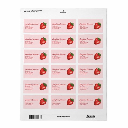 Rode aardbei fruit op roze met aangepaste tekst etiket (Full Sheet)