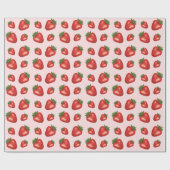 Rode Aardbei Fruit Patroon Op Roze Cadeaupapier (Vlak)