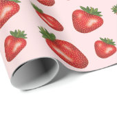 Rode Aardbei Fruit Patroon Op Roze Cadeaupapier (Rol Hoek)