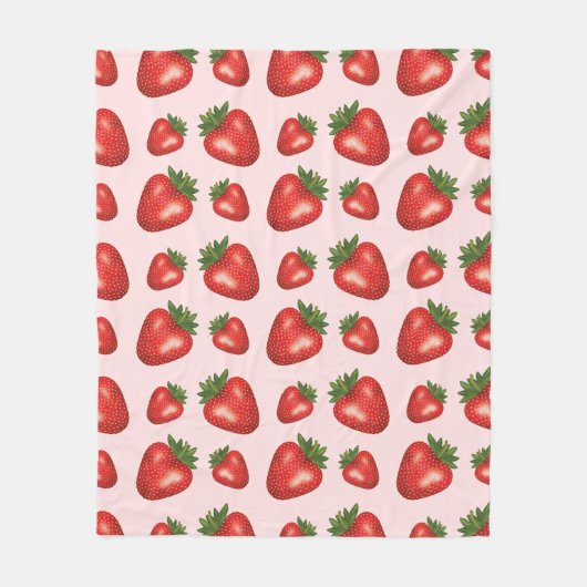 Rode aardbei fruit patroon op roze fleece deken (Voorkant)