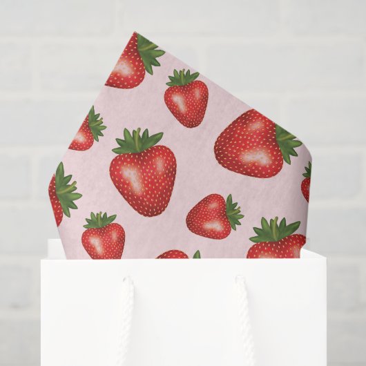 Rode Aardbei Fruit Patroon Op Roze Tissuepapier (Cadeauzakje)