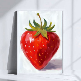 Rode Aardbei Fruit Watercolor Schilderij Poster