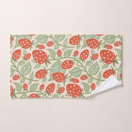Rode aardbei & groene bladeren patroon bad handdoek (Handdoek)