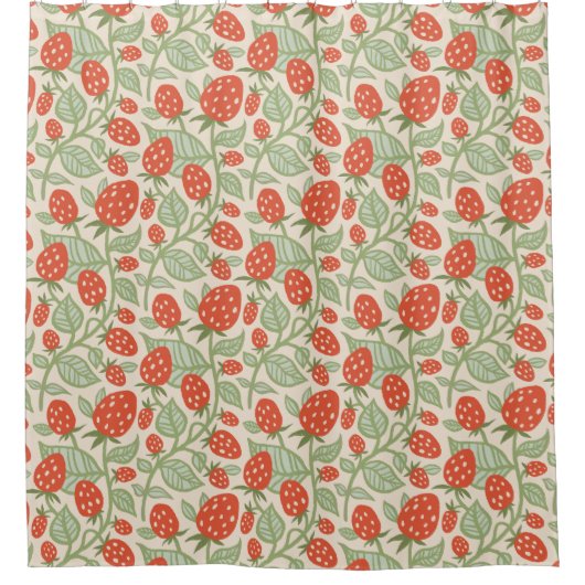 Rode aardbei & groene bladeren patroon douchegordijn (Voorkant)