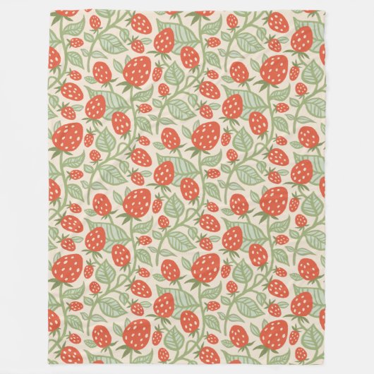 Rode aardbei & groene bladeren patroon fleece deken (Voorkant)