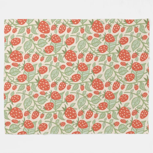 Rode aardbei & groene bladeren patroon fleece deken (Voorkant (Horizontaal))