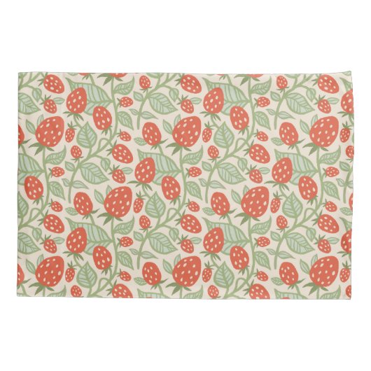 Rode aardbei & groene bladeren patroon kussensloop (Achterkant)
