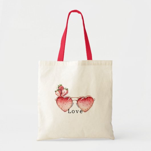 Rode Aardbei Hart Gekleurde Bril Tote Bag (Voorkant)