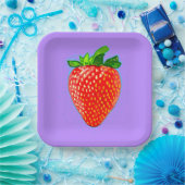 Rode aardbei in Pop Art Style Papieren Bordje (Feest)