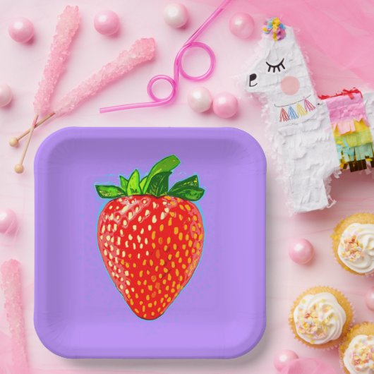 Rode aardbei in Pop Art Style Papieren Bordje (Feest)