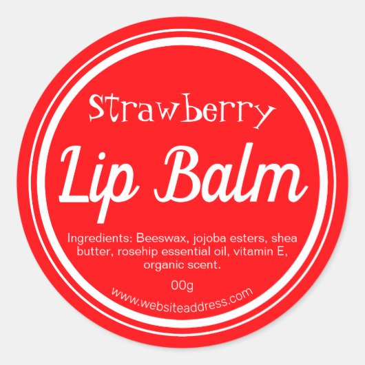 Rode aardbei lippenbalsem potlabel ronde sticker (Voorkant)