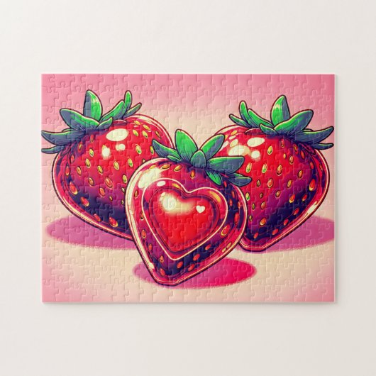 Rode Aardbei Met Hart Leuke Tekening - Legpuzzel (Horizontaal)