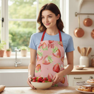 Rode Aardbei Monogram Zomer Keuken Cadeau Schort