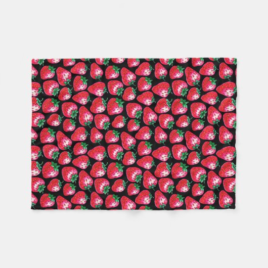 Rode aardbei op zwarte achtergrond fleece deken (Voorkant (Horizontaal))