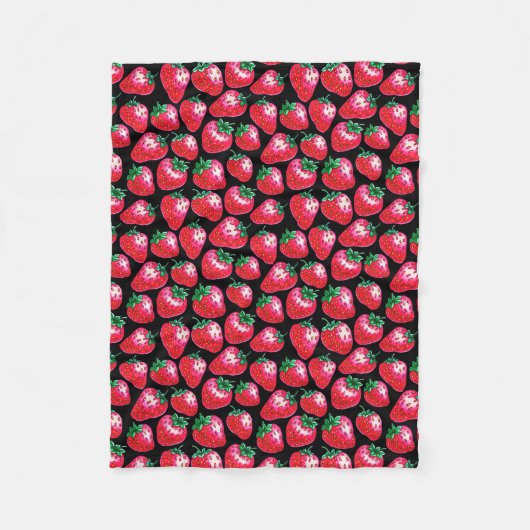Rode aardbei op zwarte achtergrond fleece deken (Voorkant)