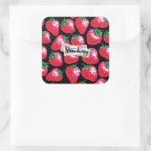 Rode Aardbei op zwarte achtergrond Vierkante Sticker (Tas)