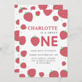 Rode Aardbei Patroon 1e Zomer Verjaardag Kaart (Voorkant / Achterkant)