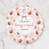 Rode Aardbei Roze Geruite Hartelijk Dank Bedankjes Labels (Voorkant)