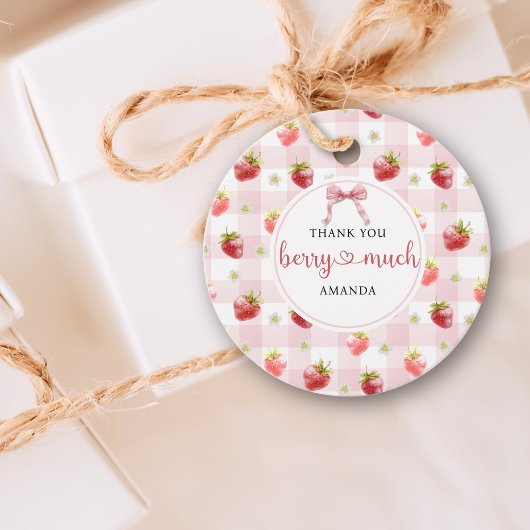 Rode Aardbei Roze Geruite Hartelijk Dank Bedankjes Labels