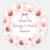Rode Aardbei Roze Geruite Hartelijk Dank Veel Bess Ronde Sticker (Voorkant)