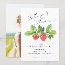 Rode Aardbei Sweet Sixteen Verjaardagsuitnodiging Kaart