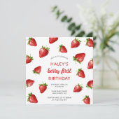 Rode Aardbei Waterverf Berry 1e Baby Verjaardag Kaart (Staand voorkant)