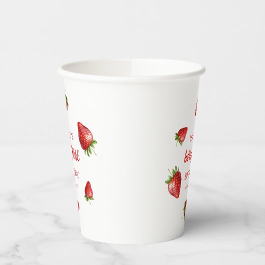 Rode Aardbei Waterverf Berry 1e Baby Verjaardag Papieren Bekers (Links)