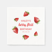 Rode Aardbei Waterverf Berry 1e Baby Verjaardag Servet (Voorkant)